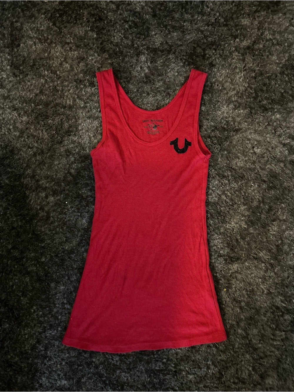 True Religion Crimson Ribbed Tank with Horseshoe Patch